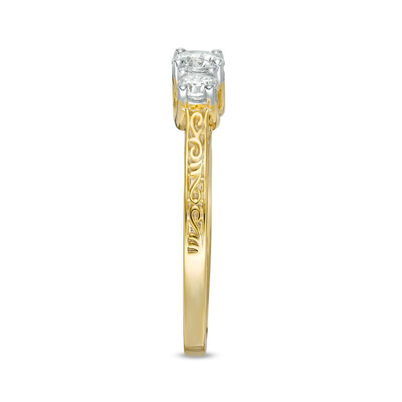 Main Image 4 of 0.45 CT. T.W. Diamond Three Stone Filigree Scroll Engagement Ring in 10K Gold