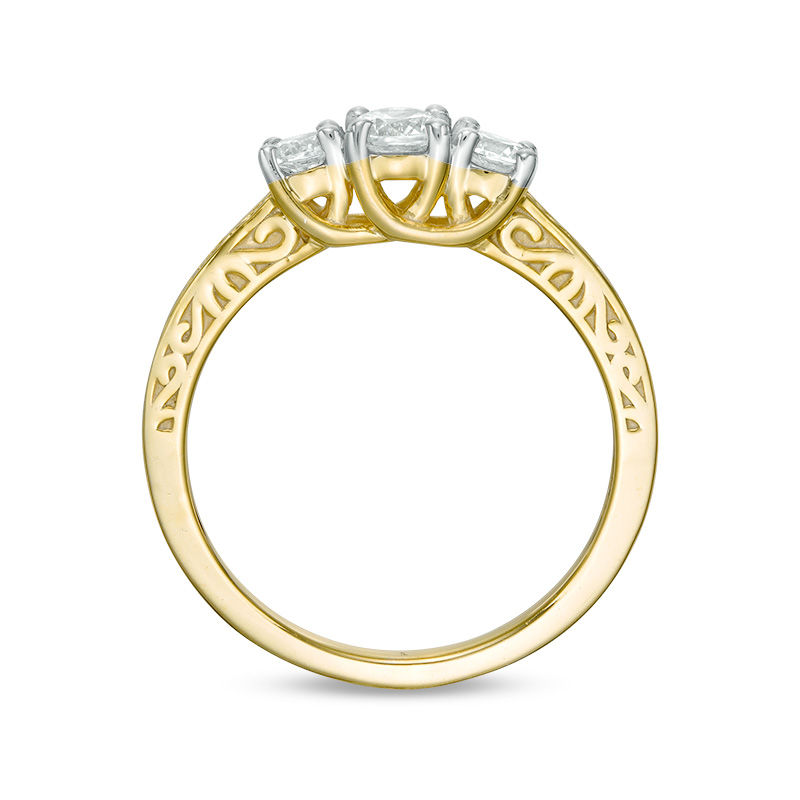 Main Image 5 of 0.45 CT. T.W. Diamond Three Stone Filigree Scroll Engagement Ring in 10K Gold