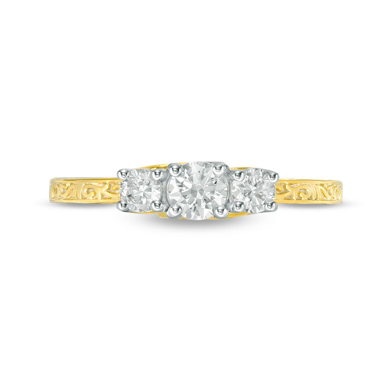 Main Image 6 of 0.45 CT. T.W. Diamond Three Stone Filigree Scroll Engagement Ring in 10K Gold