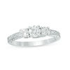 Thumbnail Image 0 of 0.45 CT. T.W. Diamond Three Stone Filigree Scroll Engagement Ring in 10K White Gold