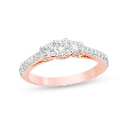 0.58 CT. T.W. Diamond Three Stone Engagement Ring in 10K Rose Gold