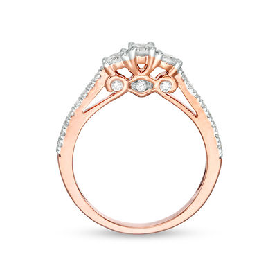 0.58 CT. T.W. Diamond Three Stone Engagement Ring in 10K Rose Gold