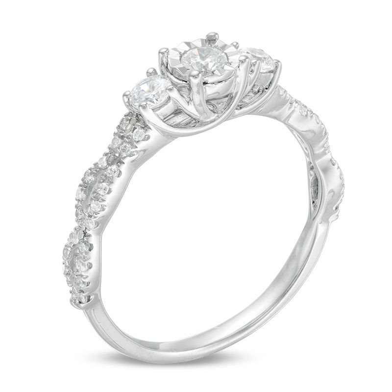 0.58 CT. T.W. Diamond Three Stone Scallop Shank Engagement Ring in 10K Gold|Peoples Jewellers
