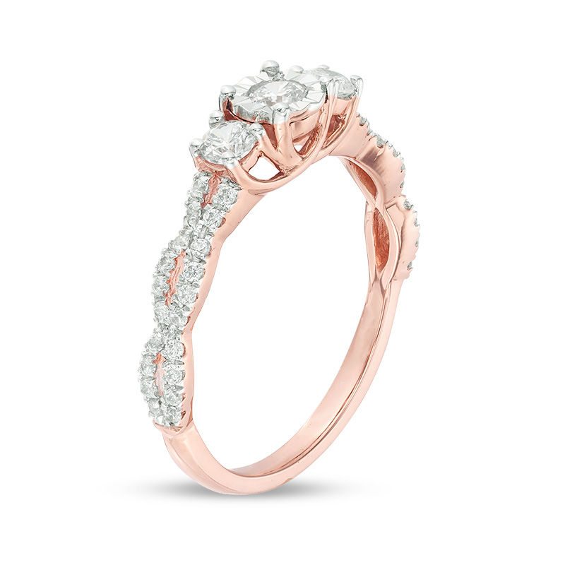 0.58 CT. T.W. Diamond Three Stone Scallop Shank Engagement Ring in 10K Rose Gold|Peoples Jewellers