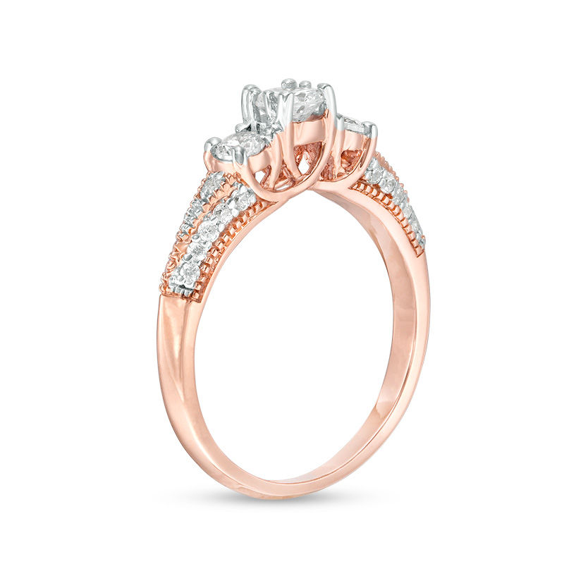 0.75 CT. T.W. Diamond Three Stone V-Sides Vintage-Style Engagement Ring ...