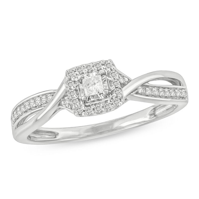 0.115 CT. T.W. Princess-Cut Diamond Frame Twist Promise Ring in Sterling Silver|Peoples Jewellers