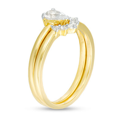 Pear-Shaped Lab-Created White Sapphire Halo Bridal Set in Sterling Silver with 14K Gold Plate