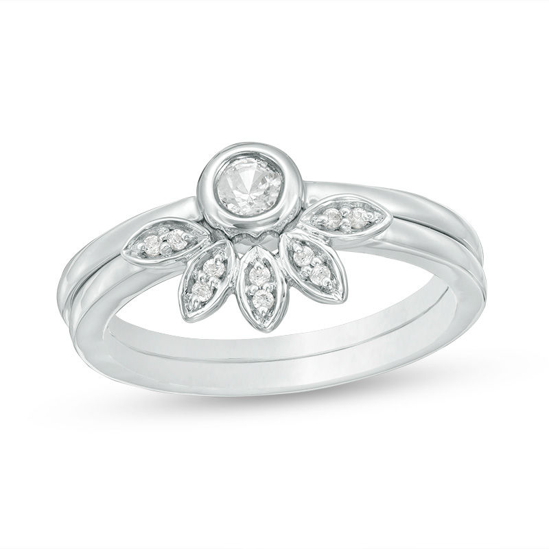Lab-Created White Sapphire Leafy Bridal Set in Sterling Silver|Peoples Jewellers