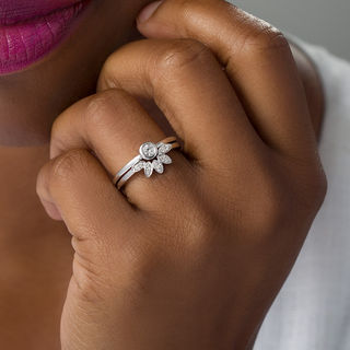 Lab-Created White Sapphire Leafy Bridal Set in Sterling Silver