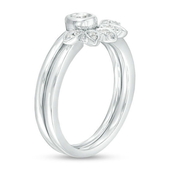 Lab-Created White Sapphire Leafy Bridal Set in Sterling Silver