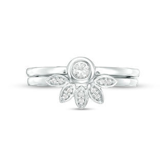 Lab-Created White Sapphire Leafy Bridal Set in Sterling Silver