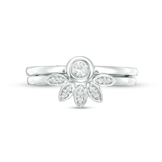 Lab-Created White Sapphire Leafy Bridal Set in Sterling Silver