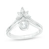 Thumbnail Image 0 of Multi-Shaped Lab-Created White Sapphire "V" Split Shank Ring in Sterling Silver