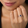 5.0mm Princess-Cut Lab-Created Blue Sapphire and 0.041 CT. T.W. Diamond Chevron Ring in Sterling Silver