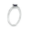 5.0mm Princess-Cut Lab-Created Blue Sapphire and 0.041 CT. T.W. Diamond Chevron Ring in Sterling Silver