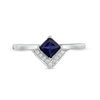 5.0mm Princess-Cut Lab-Created Blue Sapphire and 0.041 CT. T.W. Diamond Chevron Ring in Sterling Silver