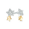 Diamond Accent Double Star Stud Earrings in Sterling Silver and 10K Gold