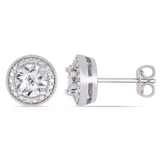 Men's 0.04 CT. T.W. Diamond Beaded Frame Vintage-Style Stud Earrings in Sterling Silver