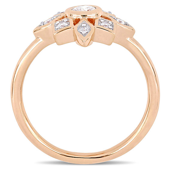 0.33 CT. T.W. Diamond Geometric Flower Engagement Ring in 10K Rose Gold