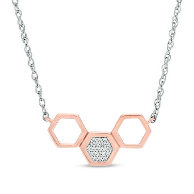 0.04 CT. T.W. Diamond Triple Hexagon Necklace in 10K Two-Tone Gold