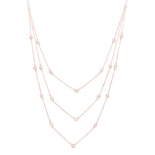 0.60 CT. T.W. Diamond Layered Station Necklace in 10K Rose Gold - 24"