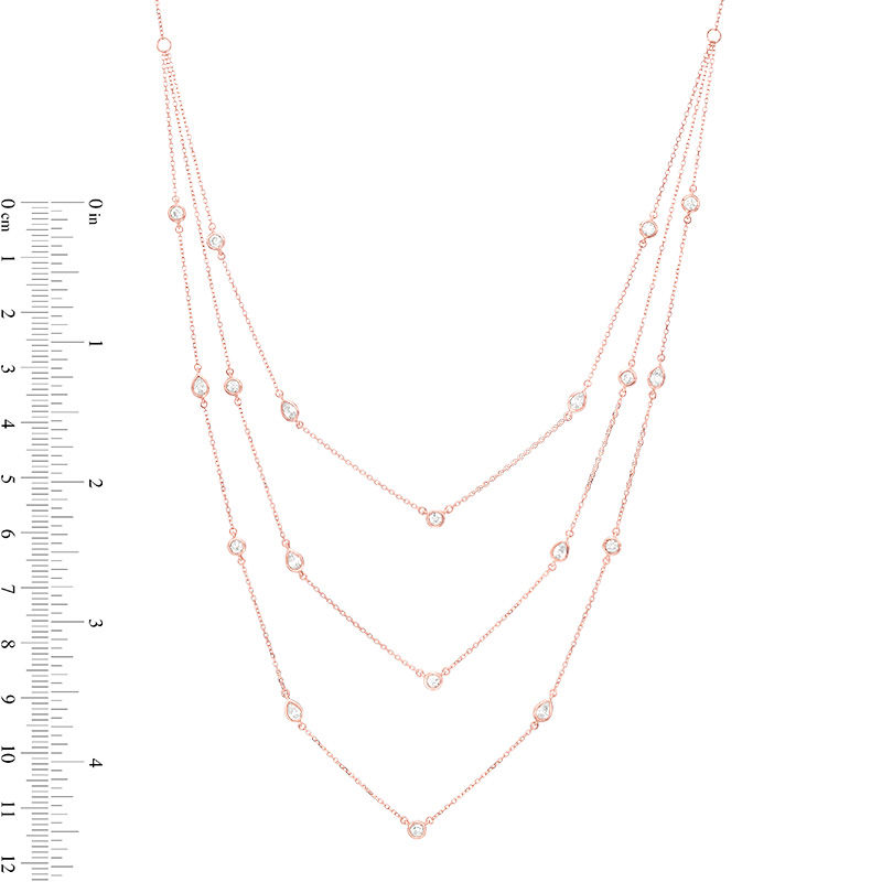 0.60 CT. T.W. Diamond Layered Station Necklace in 10K Rose Gold - 24"