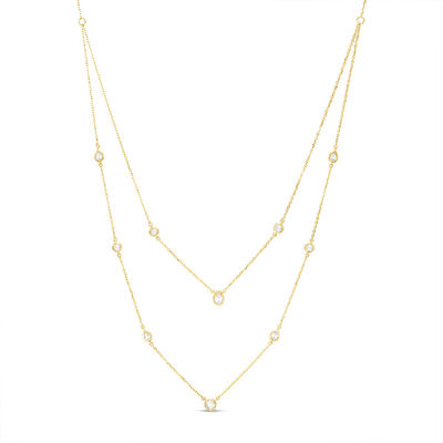 0.60 CT. T.W. Diamond Layered Station Necklace in 10K Gold - 24"