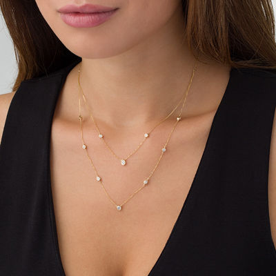 0.60 CT. T.W. Diamond Layered Station Necklace in 10K Gold - 24"