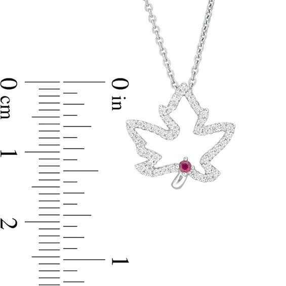 Peoples 100-Year Anniversary Ruby and 0.18 CT. T.W. Diamond Maple Leaf Pendant in Sterling Silver