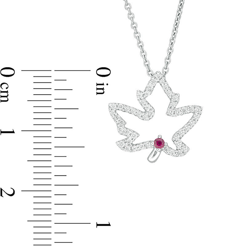Peoples 100-Year Anniversary Ruby and 0.18 CT. T.W. Diamond Maple Leaf Pendant in Sterling Silver|Peoples Jewellers