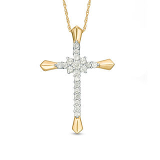 0.37 CT. T.W. Diamond Flower Cross Pendant in 10K Gold