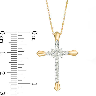 0.37 CT. T.W. Diamond Flower Cross Pendant in 10K Gold