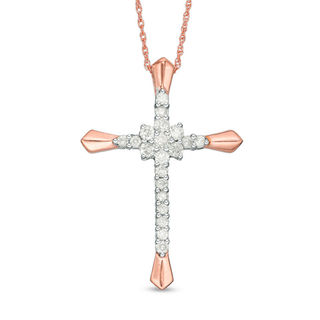 0.37 CT. T.W. Diamond Flower Cluster Cross Pendant in 10K Rose Gold