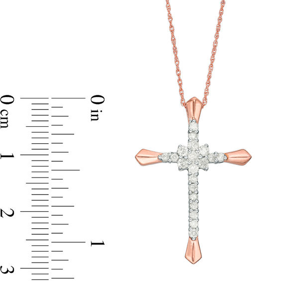 0.37 CT. T.W. Diamond Flower Cluster Cross Pendant in 10K Rose Gold