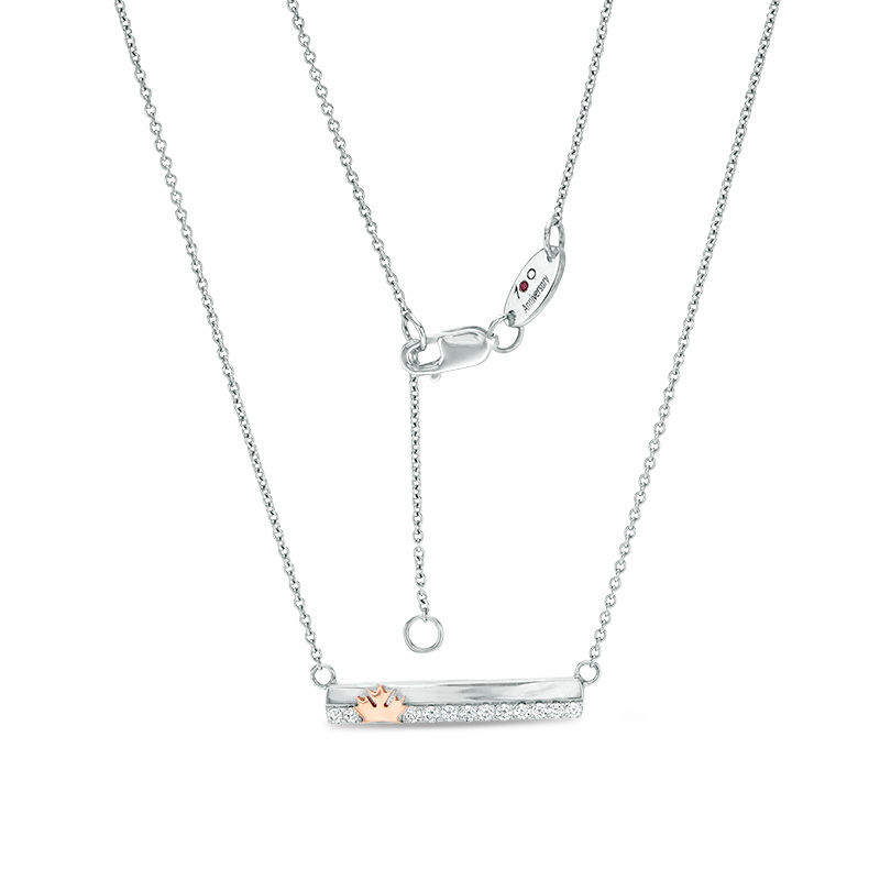 Peoples 100-Year Anniversary  0.10 CT. T.W. Diamond Maple Leaf Bar Necklace in Sterling Silver and 14K Rose Gold