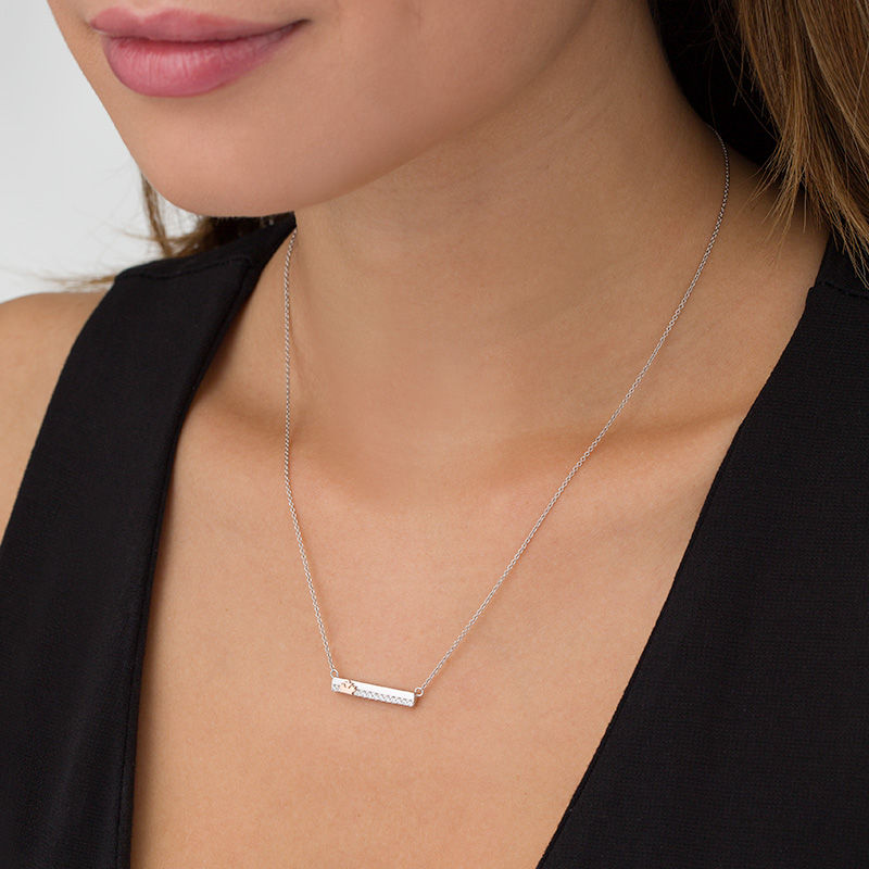 Peoples 100-Year Anniversary  0.10 CT. T.W. Diamond Maple Leaf Bar Necklace in Sterling Silver and 14K Rose Gold