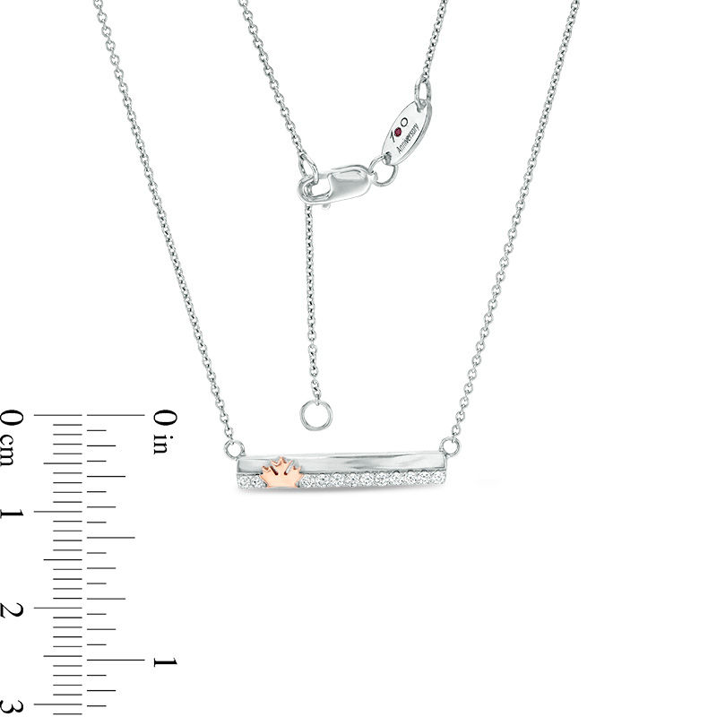 Peoples 100-Year Anniversary  0.10 CT. T.W. Diamond Maple Leaf Bar Necklace in Sterling Silver and 14K Rose Gold|Peoples Jewellers