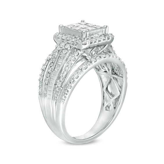 1.00 CT. T.W. Princess-Cut Composite Diamond Frame Multi-Row Engagement Ring in 10K Gold