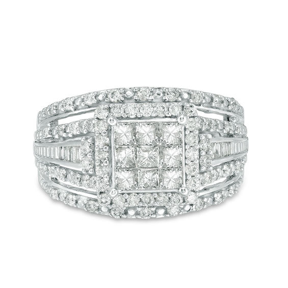 1.00 CT. T.W. Princess-Cut Composite Diamond Frame Multi-Row Engagement Ring in 10K Gold