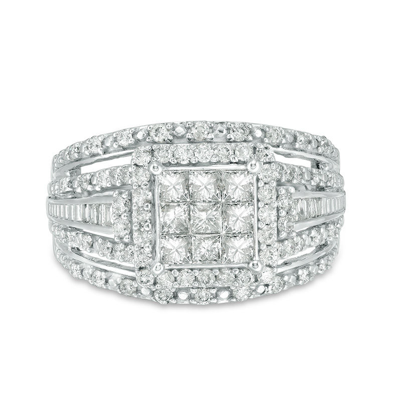 1.00 CT. T.W. Princess-Cut Composite Diamond Frame Multi-Row Engagement Ring in 10K Gold|Peoples Jewellers
