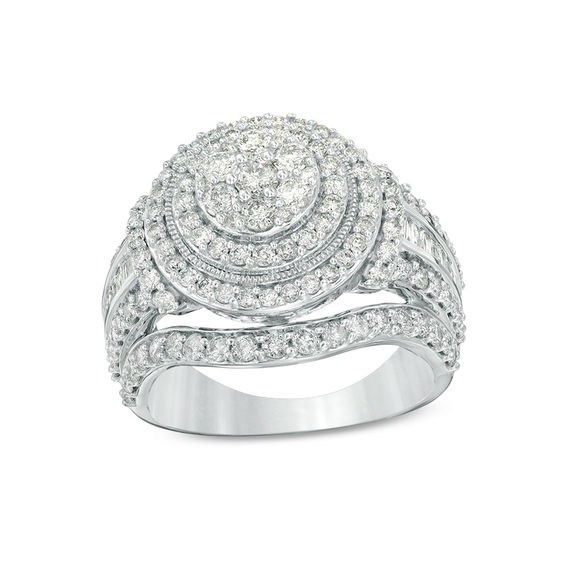 2.00 CT. T.W. Composite Diamond Frame Multi-Row Vintage-Style Engagement Ring in 10K Gold