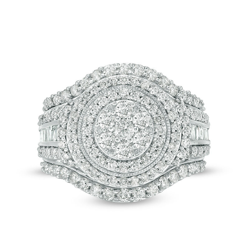 2.00 CT. T.W. Composite Diamond Frame Multi-Row Vintage-Style Engagement Ring in 10K Gold