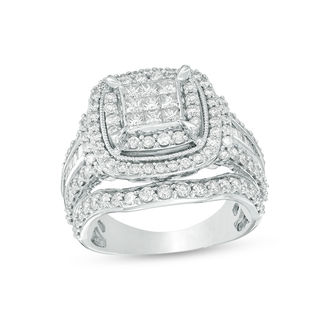 2.00 CT. T.W. Princess-Cut Composite Diamond Double Frame Engagement Ring in 10K White Gold