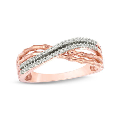 0.15 CT. T.W. Diamond and Bamboo Double Row Crossover Ring in 10K Rose Gold