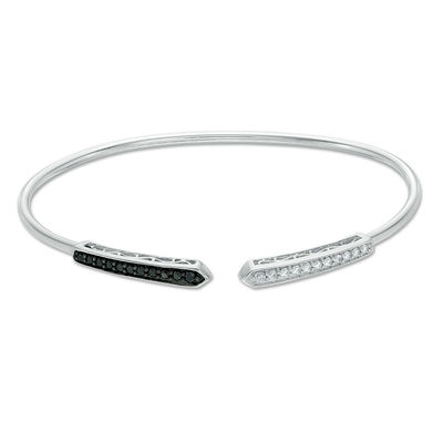 0.33 CT. T.W. Enhanced Black and White Diamond Open Flex Bangle in Sterling Silver