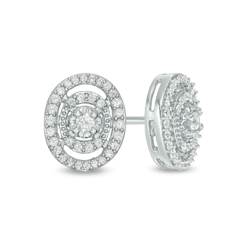 Main Image 1 of 0.33 CT. T.W. Diamond Double Oval Frame Stud Earrings in 10K White Gold