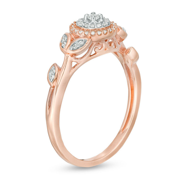 0.15 CT. T.W. Diamond Flower Double Frame Shank Ring in 10K Rose Gold|Peoples Jewellers