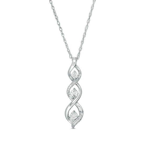 Diamond Accent Three Stone Flame Twist Pendant in Sterling Silver