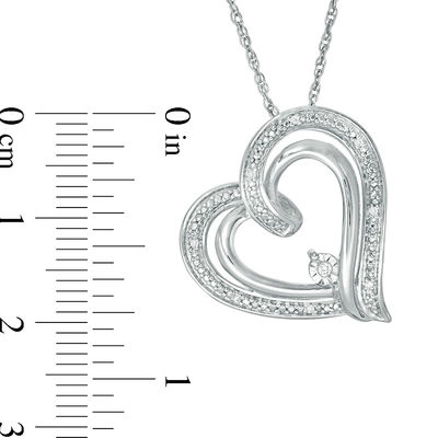 Diamond Accent Tilted Double Heart Outline Pendant in Sterling Silver