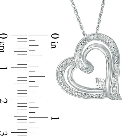 Diamond Accent Tilted Double Heart Outline Pendant in Sterling Silver